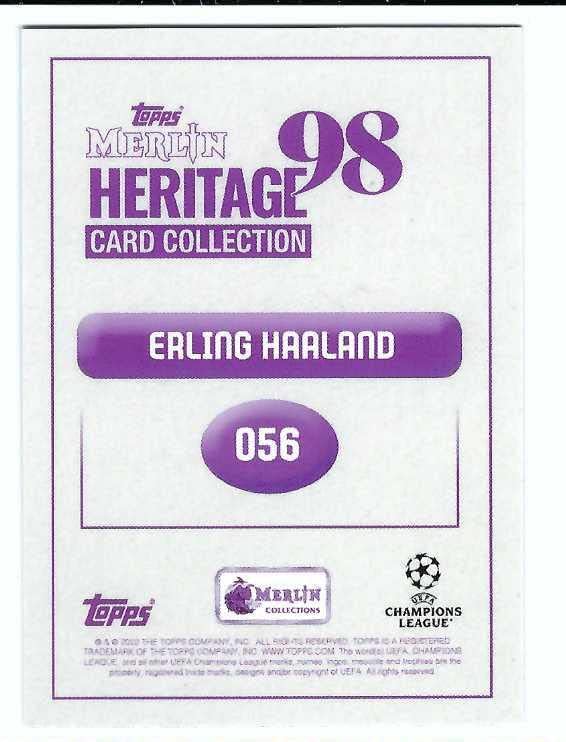 ERLING HAALAND 2022 Topps Merlin Heritage 98 UEFA Champions League Soccer UCL Card #56 Manchester City Norway
