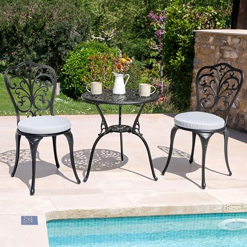 NUU GARDEN 3 Piece Outdoor Bistro Table Set, All Weather Cast Aluminum Patio Bistro Sets Patio Table and Chairs Set of 2 with Umbrella Hole for Yard, Garden, Balcony, Black NUU GARDEN 3 Piece Outdoor Bistro Table Set, All Weather Cast Aluminum Patio Bistro Sets Patio Table and Chairs Set of 2 with Umbrella Hole for Yard, Garden, Balcony, Black