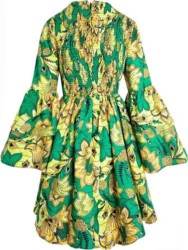 Image of Women's African Ruffle Long Sleeve Dress Ankara Print Maxi Dresses
