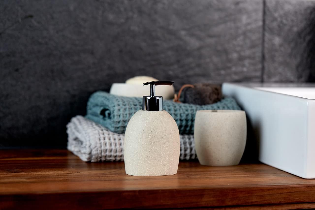 WENKO Refillable Soap Dispenser, Countertop Dispenser Suitable for Liquid Hand Soap & Lotion, Pump Bottle for Kitchen and Bathroom, 0.08 gal, Polyresin, 3.7 x 6 x 2.6 inch, Beige