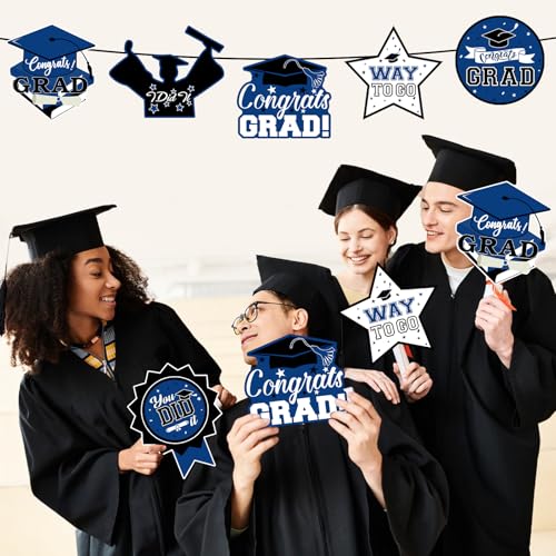 Image of 24Pcs Graduation Party Decorations Class of 2026, Graduation Centerpieces for Tables, 2026 Congrats Grad Party Centerpiece Stick Table Toppers for Graduation Party Supplies (Blue)