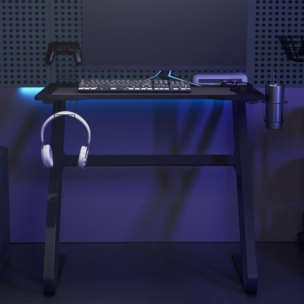 Gaming-Schreibtisch mit stabilen ZZ-Gestell Schwarz und Rot 90x60x75 cm für Gaming, Arbeit, Homeoffice, Arbeitsplatz, Monitor, Zubehör, Kabelmanagement, Jugendzimmer, ergonomisch