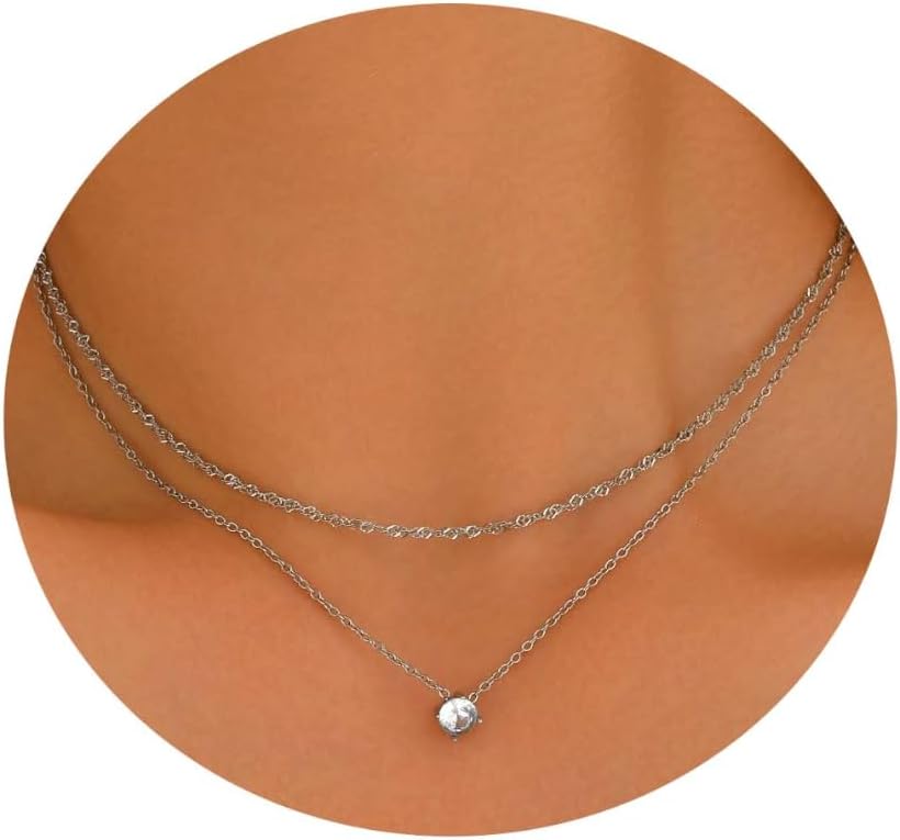 Dainty Stainless Steel Single & Double Layer CZ Necklace for Women