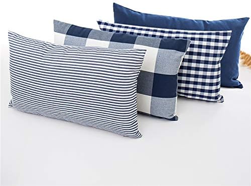 TEALP Throw Pillow Cover Buffalo Check Decor, Rectangle Pillow Covers, Decorative Pillows Couch 12 x 20 Pillow Cover, Navy White, 4 Pack