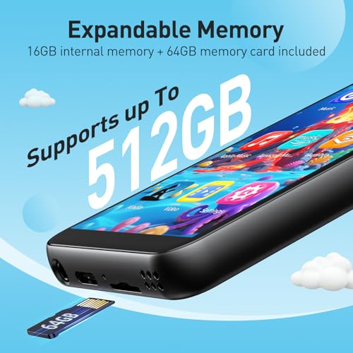 AGPTEK 80GB MP3 Player for Kids with Bluetooth and WiFi, T07S 4\'\' Music Player with Parental Controls, Spotify Kids, Up to 512GB, Black