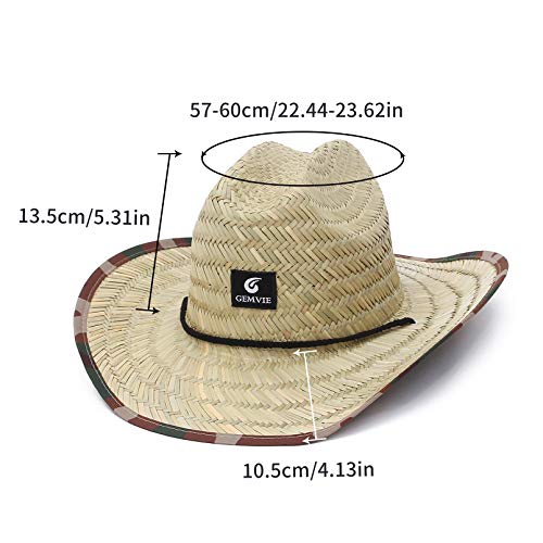 Gemvie Women Mens Western Cowboy Straw Hat Printed Roll Brim Straw Sun Hat Beach Straw Lifeguard Hat For Fishing/Outdoor Camouflage #TOP6