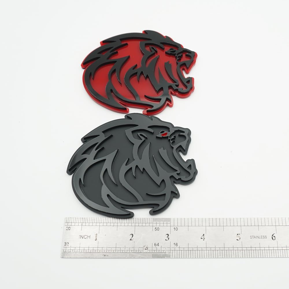 2Pc Angry Lion Emblem 3D Fender Agressive Badge Custom New Decal Replacement for Universal Car Vehicle, Truck, Motorcycle Door Window Decoration (Black Red)
