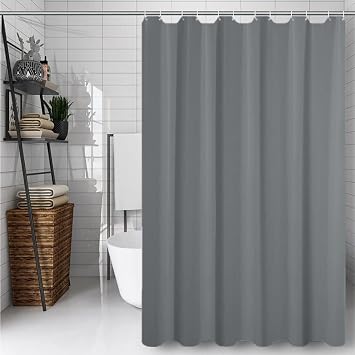 Hibate Grey 72x72 Inches Fabric Shower Curtain Liners Hotel Quality Machine Washable Bath Bathroom w/12pcs Hooks