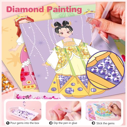 ZHOC Art Craft Activity for Kids, Paper Craft Kits - Paper Makeup DIY Girls Toy Kit with Diamond Painting & Princess Dress Up Set, Travel Toys Ideal Birthday Party Gift for Girls Ages 4-8 by ZHOC - Image 4