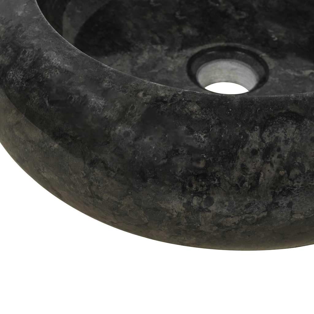 Lavabo de mármol negro de 40 x 12 cm, lavabo redondo de piedra natural para baño o baño, fregadero de diseño hecho a mano, robusto y fácil de limpiar