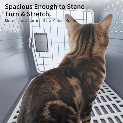 Airline-Approved Pet Carrier: Hard-Sided Crate for Cats & Dogs | Secure Metal Locking Door / Multi-Side Ventilation / Top Carry Handle / Lightweight Durable Shell / Includes Travel Bowl - Image 6