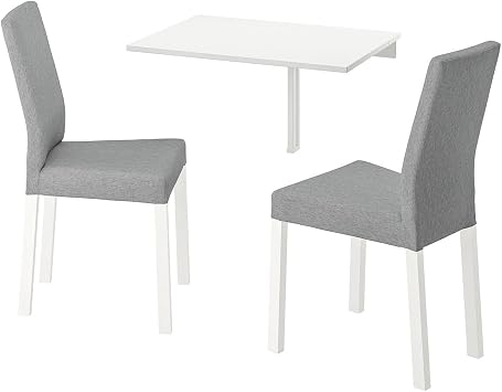 IKEA Beyaz Yemek Masas , A k Gri Sandalyeli Mutfak Masas  Tak m  2003372223802