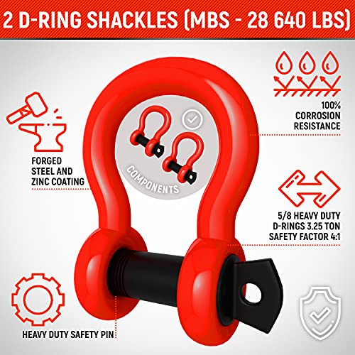 Miolle Tow Strap 2”X20’- 20990 Lbs Mbs (Lab Tested) Recovery Strap Kit Includes: Tow Rope, 2 D-Ring Shackles 5/8 Mbs- 28640Lbs, Storage Case #TOP2