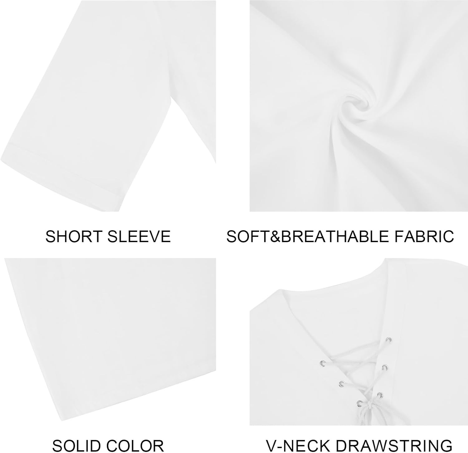 Men's Fashion Shirt Short Sleeve Beach V-Neck Drawstring Printing Yoga African Summer Top X-Large Solid White image 5 of 6 B096XQNHB1