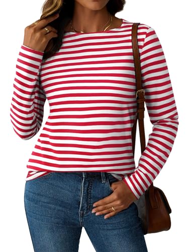 LilyCoco Womens Striped Long Sleeve Shirt Boat Neck Tops Breton