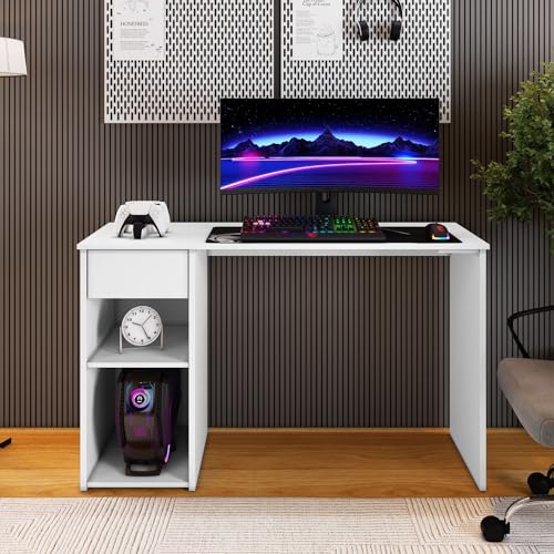 Mesa de Estudo Gamer Jasmim Escrivaninha Com Gaveta - Branco