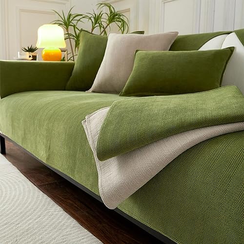 Housse de canapé en chenille verte protège canapé antidérapant 110x240 - 5