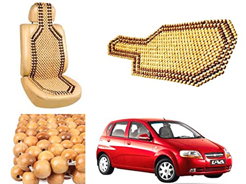 Image of Car Bead Seat Wooden Beads Cushion Cover Pad for Chevrolet UVA Old, Acupressure Sitting Seat Cover | Cream Color - Pack of 1