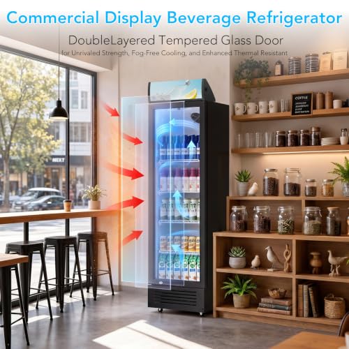 Image of Electactic 9.1 Cu.Ft Commercial Refrigerators, Display Refrigerator with Double-Tempered Glass Door, Commercial Display Fridge with 4 Adjustable Shelves & LED Light, for Shops, Restaurants, Bars