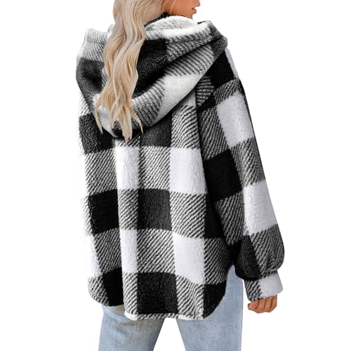 Women Plaid Hooded Jackets Drawstring Fall Shackets Long Sleeve Button Down Shirts Tops Trendy Fashion Clothing4