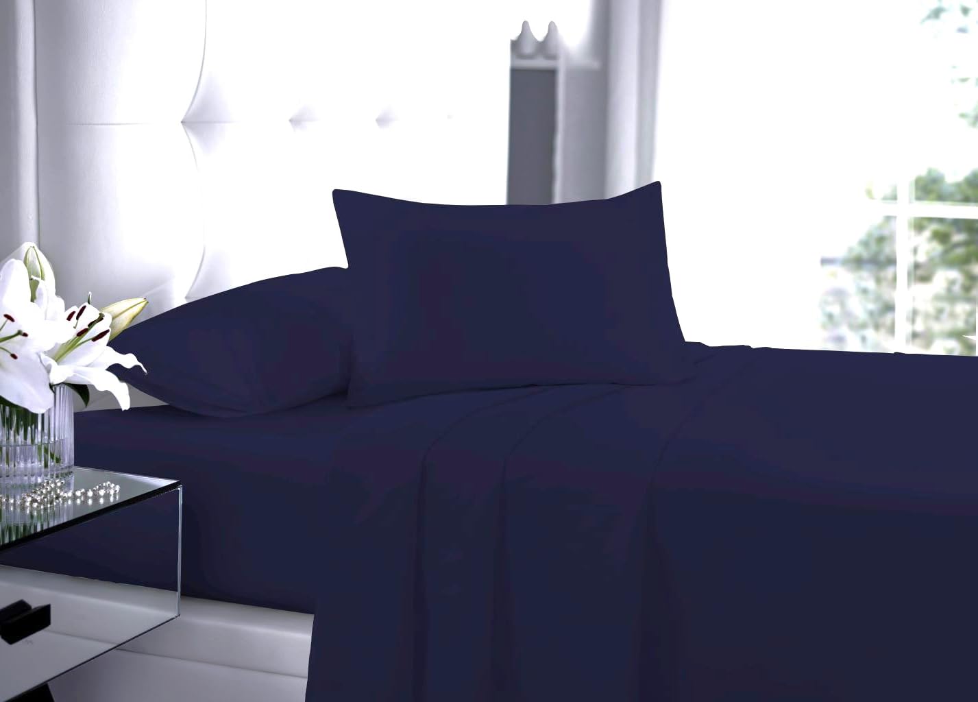 Fitted Sheet Extra Deep 16"/40CM Deep 100% Poly Cotton Percale Deep Fitted Sheet Machine Washable (Pillowcase Cover Only, Navy)