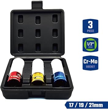 WORKPRO WP202591 17/19/21mm 3 Parça 1/2‘’ Cr-Mo Profesyonel Darbeli Derin Lokma Seti