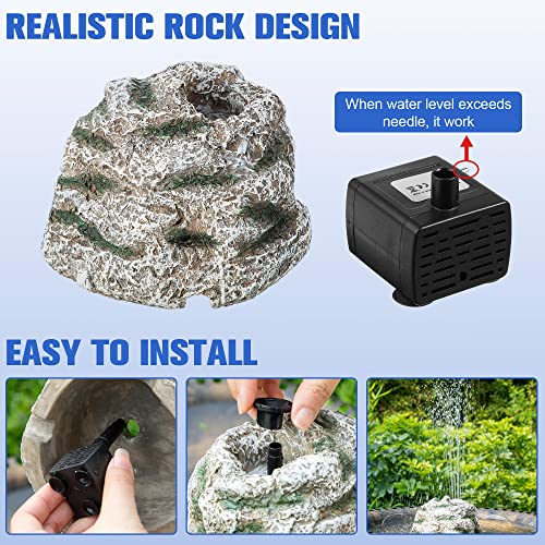 5W Solar Bird Bath Fountains Rock, Solar Power Bird Bath Water Fountain Rock Gray Moss Resin Granite With Water Pump And 5 Nozzles For Hummingbird Outdoor, Garden, Pond, Patio, Backyard, Fish Tank #TOP5