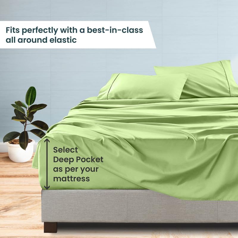 900-Thread-Count 100% Egyptian Cotton Sheets, Luxrious 6-PCs Sheet Set, Soft and Silky, Fits Mattress Upto 21-23'' Deep Pocket (Short Queen, Sage Solid)