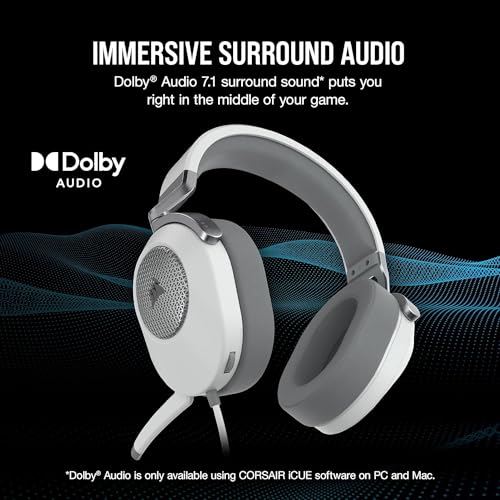 Image of Corsair HS65 Surround Wired Gaming On Ear Headset (Leatherette Memory Foam Ear Pads, Dolby Audio 7.1 Surround Sound on PC and Mac, SonarWorks SoundID Technology, Multi-Platform Compatibility) White