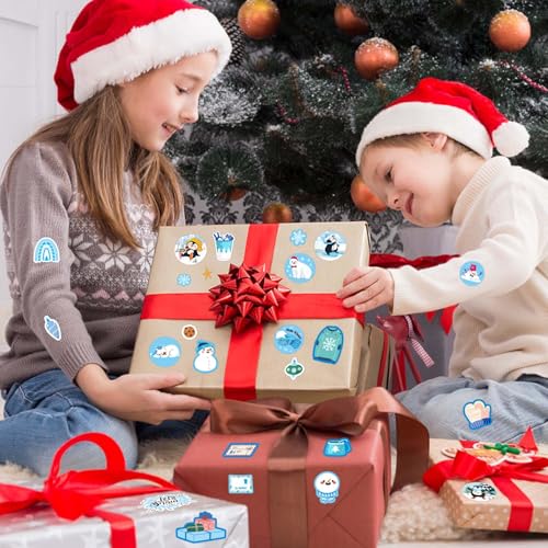 206pcs Autocollants Hiver, Autocollants de Vacances d'Hiver avec Bonhomme de Neige Arbre de Noël Pingouins Autocollants pour Fête d'Enfants pour Enveloppes Cartes Artisanat Décoration – vue 5