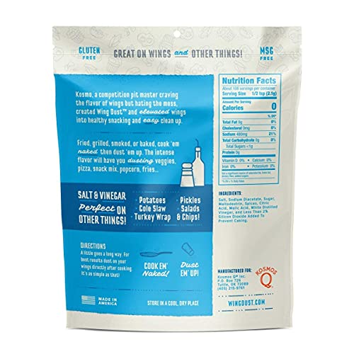 Kosmos Q Salt & Vinegar Wing Dust - 8 Oz Bag For Wings, Popcorn & More - Dry Bbq Wings Rub With Savory Salt & Tangy Vinegar For Mouth-Watering Flavor (Salt & Vinegar) #TOP1