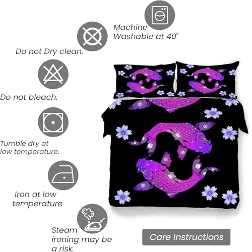 Housse de couette 220x240 violette Koï : parure de lit 3 pièces microfibre douce - 7