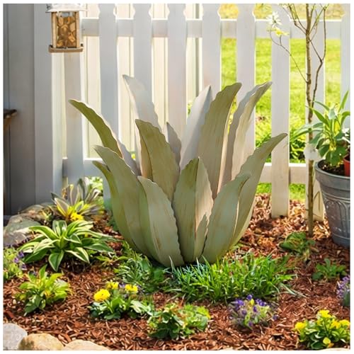 Cyan Oasis Metal Agave Plant Outdoor Decor - 25.5 H Large Hand Painted Desert Themed Garden Sculpture Weather Resistant Rustic Yard Art for Lawn Patio Unique Ornament Gift for Home & Garden