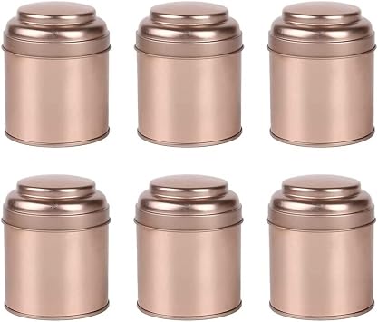 6 Pcs Tea Tin Canisters, Mini Tea Tin Canisters, Small Tea Can Canisters with Airtight Double Lids, Mini Tin Tin Box, Small Round Kitchen Canister for Tea Rose Gold
