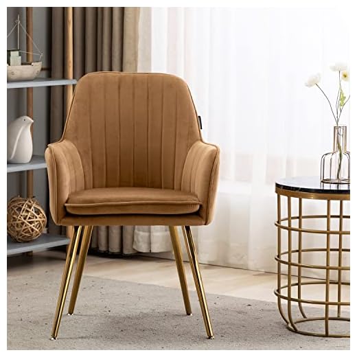 Artechworks Velvet Modern Living Dining Room Arm Chair Club Leisure Guest Lounge Bedroom Upholstered Chair with Gold Metal Legs, Camel Color