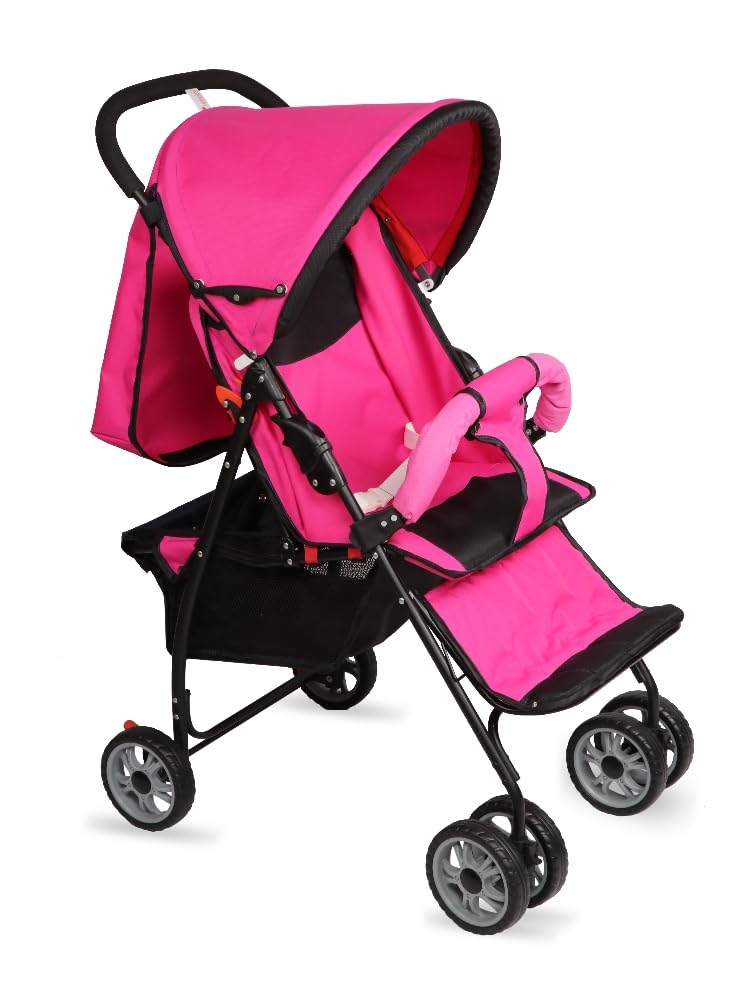 infanto gogo baby stroller / pram for kids / infants 0 to 3 years, newborn/toddler | 5 point safety harness | large storage basket | baby stylist stroller for boy & girl | lockable swivel wheels with suspension | rear brakes | 360° swivel wheels-s10-pink