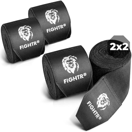 FIGHTR® Premium Boxbandagen für max. Stabilität und Sicherheit | 4m halb elastische Bandage mit Daumenschlaufe für Boxen, MMA, Muay Thai - Box Hand Bandage Sport | Set aus 4