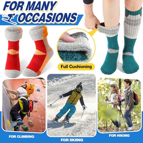 Image of ANTSANG 3 Pairs Kids Merino Wool Ski Socks Boys Girls Thermal Thick Warm Winter Cozy Socks for Skiing Snowboarding