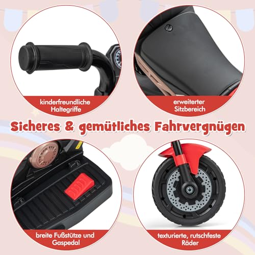 DREAMADE Elektro Motorrad Kinder mit Scheinwerfer & Musik & Hupe, Kindermotorrad mit abnehmbaren Stützrädern, 2-3 km/h Elektromotorrad Elektrofahrzeug, Elektro Motorrad für Kinder ab 18 Monaten (Rot) – Bild 6