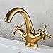 HomeLava Antik Messing Wasserhahn Waschtischarmatur Waschbeckenarmatur Zweigriff Mischbatterie Armatur Bad für Badarmatur Waschbecken mit Kreuzgriff Gold [Upgraded Version]