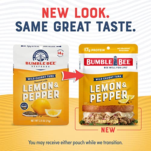 Bumble Bee Lemon & Pepper Seasoned Tuna, 2.5 Oz Pouches (Pack Of 12) - Ready To Eat - Wild Caught Tuna Pouch - 17G Protein Per Serving - Gluten Free #TOP3