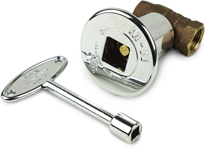 1/2 Inch Straight Gas Key Valve Kit with Polished Chrome Floor Plate Flange and Key