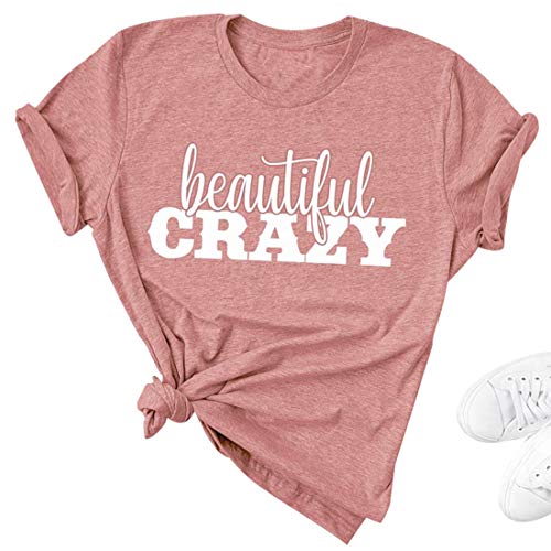 Beautiful Crazy T Shirt Women Funny Country Music Shirts Inspirational Letter Print Tee Casual Short Sleeve Tops Pink