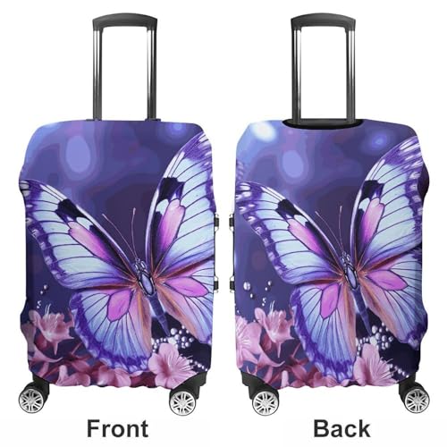 Purple Butterfly Travel Luggage Cover Elastic Washable Suitcase Cover Dustproof Anti-Scratch Suitcase Protector Fits 19-32 Inch Luggage, L3