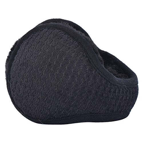 Surblue Knit Foldable Earmuffs Warm Classic with Fur Earwarmer Outdoor Earmuffs, Adjustable Warp,Black,Large