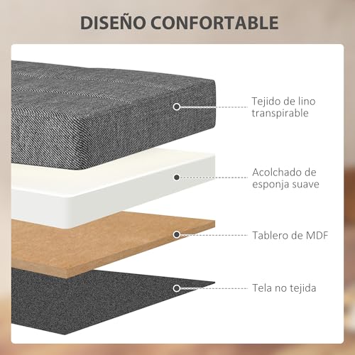 Miniatura 5 de Homcom Puff Almacenaje, Banco Almacenaje Plegable, 84 L, 76x38x38 Cm, Tapizado En Lino Sintético, Baúl De Almacenamiento, Carga 120 Kg, Taburete Para Sala De Estar, Dormitorio, Entrada, Gris Oscuro