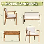 Flamaker Patio Furniture 4 Piece Outdoor Acacia Wood Patio Conversation Sofa Set with Table & Cushions Porch Furniture for Deck, Balcony, Backyard - Image 3