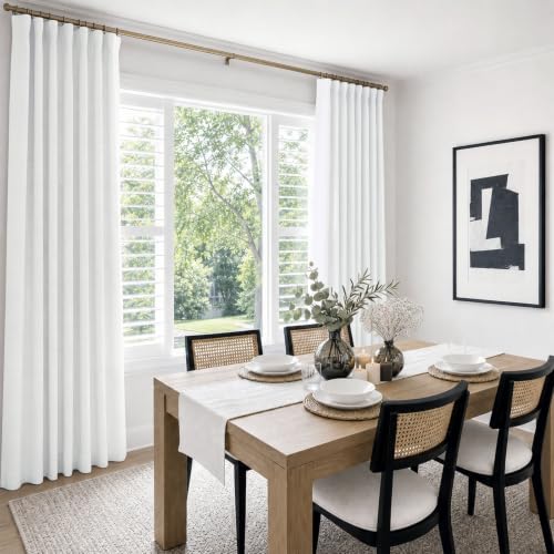 Image of INOVADAY 100% Blackout Curtains for Bedroom, Bright White Black Out Curtains 63 Inch Long, Clip Rings Linen Blackout Drapes, Thermal Insulated Room Darkening for Living Room, 2 Panels - W50xL63