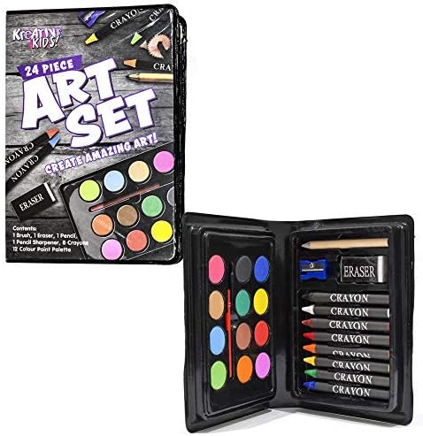 Kreative Kids Craft and Art Set - Kids Colouring Kit with Crayons and Watercolour Paint (24 Piece Set)