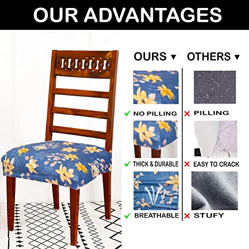 Image of Magical Universal Dining Chair seat Cover Set of 4 Seater pcs are Easily Washable Strechable and Comfortable for Dining Room Home Decor Slip Cover P.2 (Set of 8, Blue Flower)